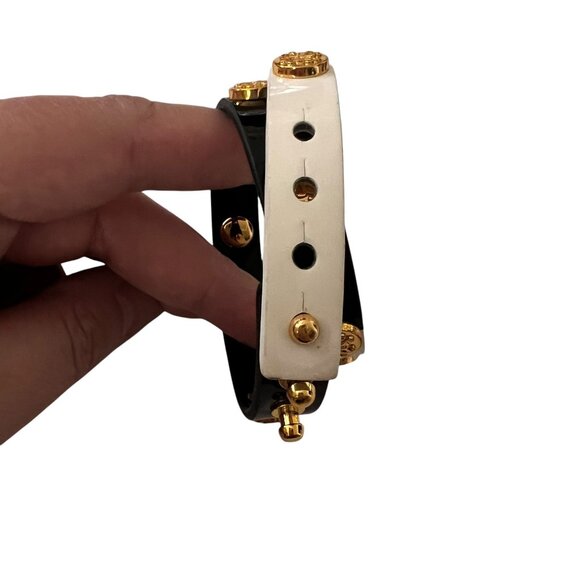 Rustic Cuff Meagan Genuine Leather Gold Studded Black White Wrap Bracelet - Picture 10 of 12